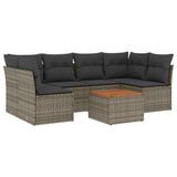 7 Piece Garden Sofa Set with Cushions Grey Poly Rattan - Front View