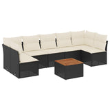 8 Piece Garden Sofa Set with Cushions Black Poly Rattan - Front View