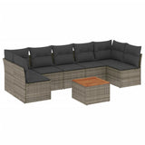 8 Piece Garden Sofa Set with Cushions Grey Poly Rattan - Front View