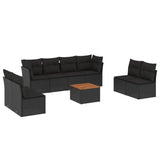 9 Piece Garden Sofa Set with Cushions Black Poly Rattan - Front View