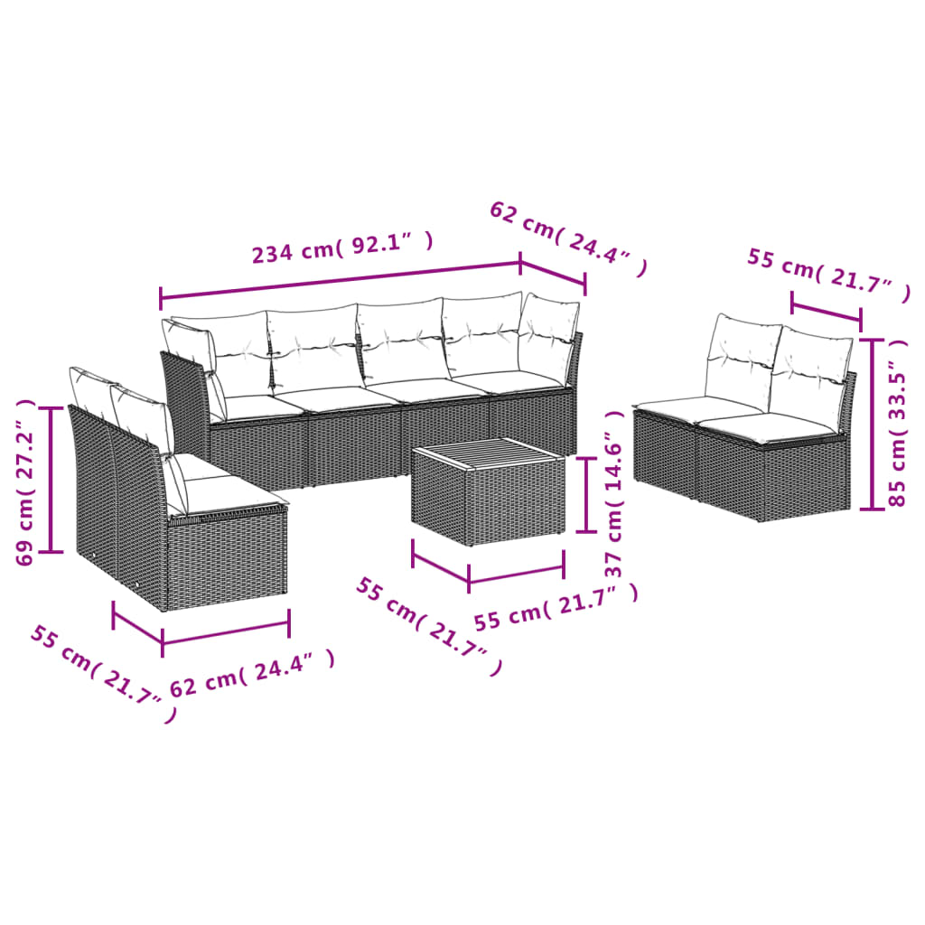 9 Piece Garden Sofa Set with Cushions Mix Beige Poly Rattan