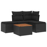 5 Piece Garden Sofa Set with Cushions Black Poly Rattan - Front View