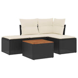 5 Piece Garden Sofa Set with Cushions Black Poly Rattan - Front View