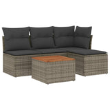 5 Piece Garden Sofa Set with Cushions Grey Poly Rattan - Front View