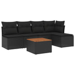 6 Piece Garden Sofa Set with Cushions Black Poly Rattan