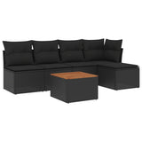 6 Piece Garden Sofa Set with Cushions Black Poly Rattan - Front View