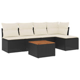 6 Piece Garden Sofa Set with Cushions Black Poly Rattan
