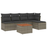 6 Piece Garden Sofa Set with Cushions Grey Poly Rattan - Front View
