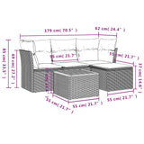 5 Piece Garden Sofa Set with Cushions Black Poly Rattan