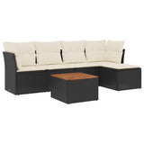 6 Piece Garden Sofa Set with Cushions Black Poly Rattan - Front View