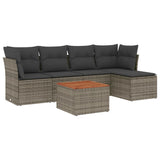 6 Piece Garden Sofa Set with Cushions Grey Poly Rattan - Front View