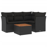 5 Piece Garden Sofa Set with Cushions Black Poly Rattan - Front View