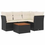 5 Piece Garden Sofa Set with Cushions Black Poly Rattan - Front View