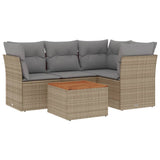 5 Piece Garden Sofa Set with Cushions Mix Beige Poly Rattan - Front View