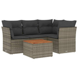 5 Piece Garden Sofa Set with Cushions Grey Poly Rattan - Front View