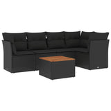 6 Piece Garden Sofa Set with Cushions Black Poly Rattan - Front View