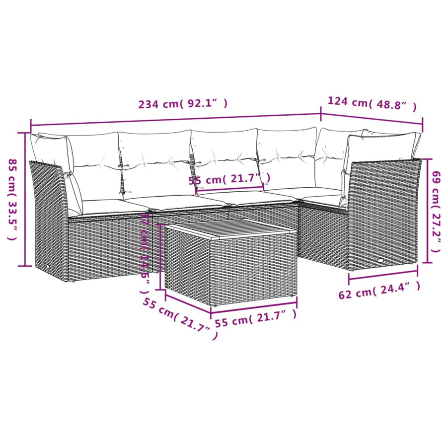 6 Piece Garden Sofa Set with Cushions Black Poly Rattan