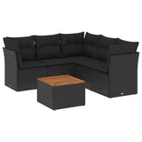 6 Piece Garden Sofa Set with Cushions Black Poly Rattan