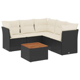 6 Piece Garden Sofa Set with Cushions Black Poly Rattan - Front View