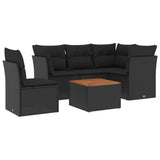 6 Piece Garden Sofa Set with Cushions Black Poly Rattan - Front View