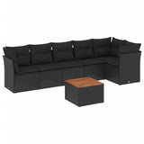 7 Piece Garden Sofa Set with Cushions Black Poly Rattan - Front View