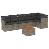 7 Piece Garden Sofa Set with Cushions Grey Poly Rattan - Front View