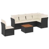 7 Piece Garden Sofa Set with Cushions Black Poly Rattan - Front View