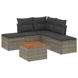 6 Piece Garden Sofa Set with Cushions Grey Poly Rattan - Front View