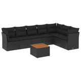 8 Piece Garden Sofa Set with Cushions Black Poly Rattan - Front View