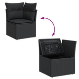 8 Piece Garden Sofa Set with Cushions Black Poly Rattan - Rear View