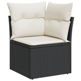 9 Piece Garden Sofa Set with Cushions Black Poly Rattan - 45-Degree Angle