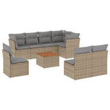 9 Piece Garden Sofa Set with Cushions Mix Beige Poly Rattan - Front View