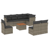 9 Piece Garden Sofa Set with Cushions Grey Poly Rattan - Front View