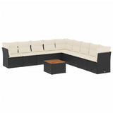 10 Piece Garden Sofa Set with Cushions Black Poly Rattan - Front View