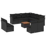 12 Piece Garden Sofa Set with Cushions Black Poly Rattan - Front View