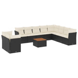 11 Piece Garden Sofa Set with Cushions Black Poly Rattan - Front View