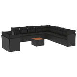 12 Piece Garden Sofa Set with Cushions Black Poly Rattan - Front View