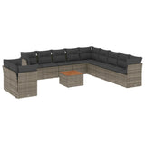 12 Piece Garden Sofa Set with Cushions Grey Poly Rattan - Front View
