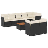 9 Piece Garden Sofa Set with Cushions Black Poly Rattan - Front View