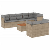 9 Piece Garden Sofa Set with Cushions Mix Beige Poly Rattan - Front View