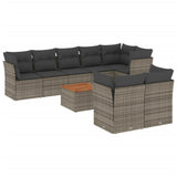 9 Piece Garden Sofa Set with Cushions Grey Poly Rattan - Front View