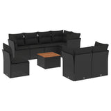 9 Piece Garden Sofa Set with Cushions Black Poly Rattan - Front View