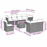 9 Piece Garden Sofa Set with Cushions Black Poly Rattan