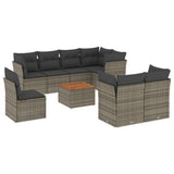 9 Piece Garden Sofa Set with Cushions Grey Poly Rattan - Front View