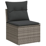 9 Piece Garden Sofa Set with Cushions Grey Poly Rattan - Side View