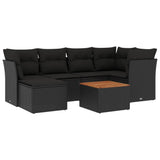 7 Piece Garden Sofa Set with Cushions Black Poly Rattan - Front View