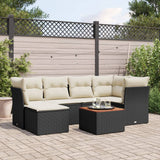 7 Piece Garden Sofa Set with Cushions Black Poly Rattan
