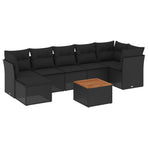 8 Piece Garden Sofa Set with Cushions Black Poly Rattan