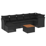 8 Piece Garden Sofa Set with Cushions Black Poly Rattan - Front View
