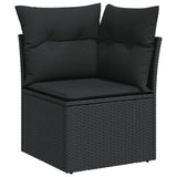 8 Piece Garden Sofa Set with Cushions Black Poly Rattan - Side View